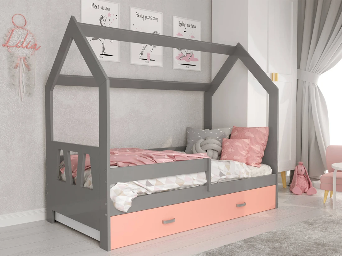 OUTLET - Łóżko Domek dziecięce 160x80 dla dzieci szary D3A