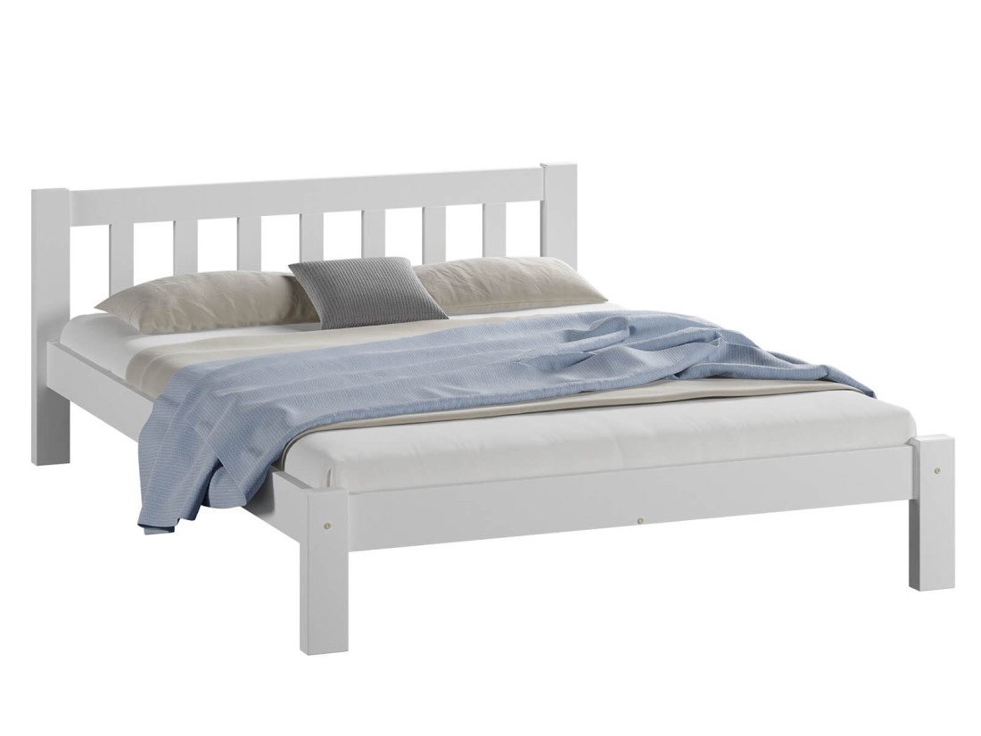 Outlet - Łóżko sosnowe Ofelia 150x200 BIAŁE z materacem Megana