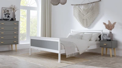 OUTLET - Łóżko drewniane Laris 140x200 białe z szarymi płytami
