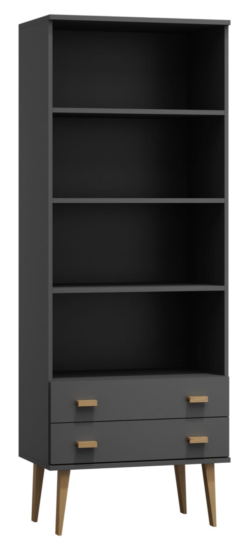 Regał drewniany Venuci 2 szuflady 79 cm szary