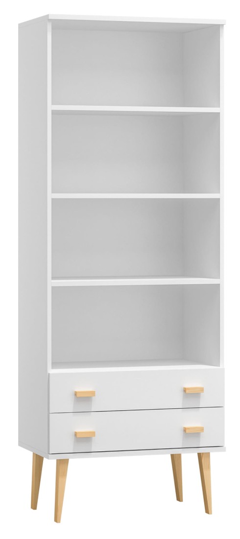 Regał drewniany Venuci 2 szuflady 79 cm biały