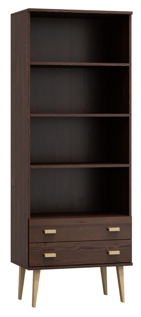 Regał drewniany Venuci 2 szuflady 79 cm orzech