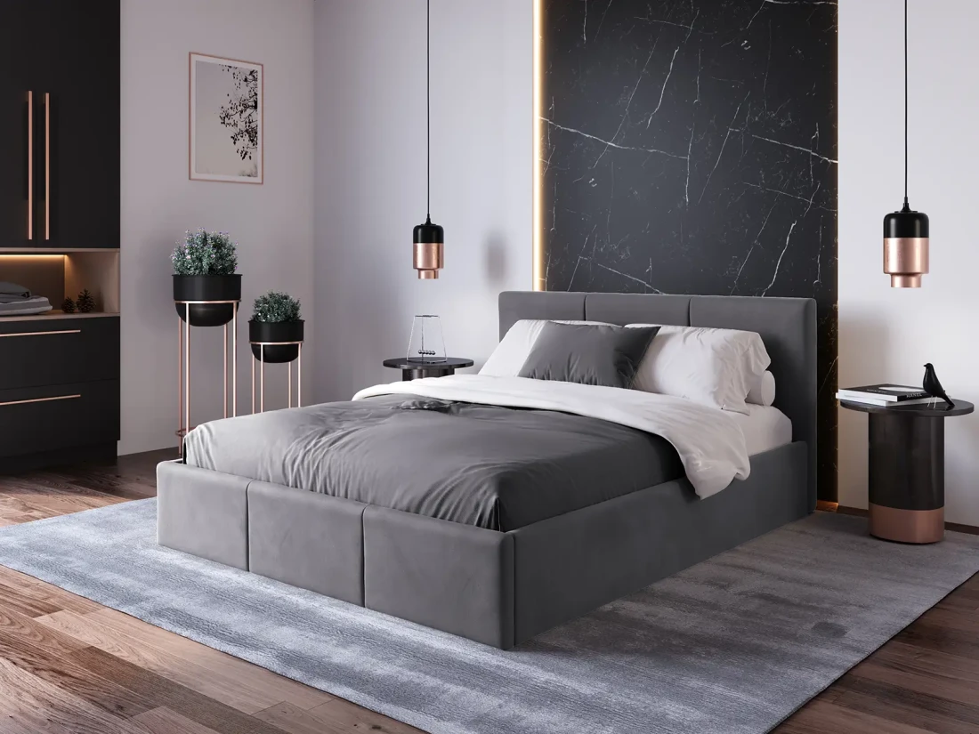 Łóżko tapicerowane z zagłówkiem Top line 7 w rozmiarze 140x200 w tkaninie velvet grafit