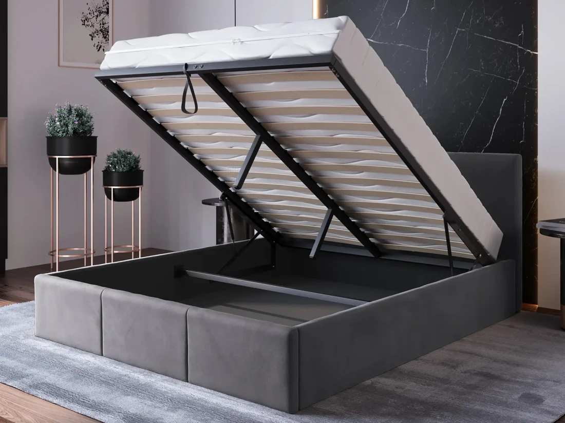 Łóżko tapicerowane z zagłówkiem Top line 7 w rozmiarze 140x200 w tkaninie velvet grafit wizualizacja