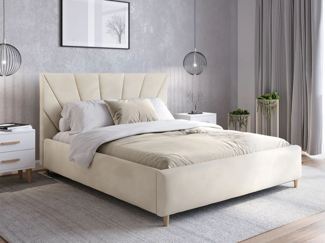 Łóżko tapicerowane z materacem 160x200 Scandi line 3 Velvet Beżowy