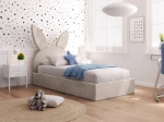 Łóżko dziecięce tapicerowane z pojemnikiem 90x200 ze stelażem beżowy Velvet Kids Line 2 Królik