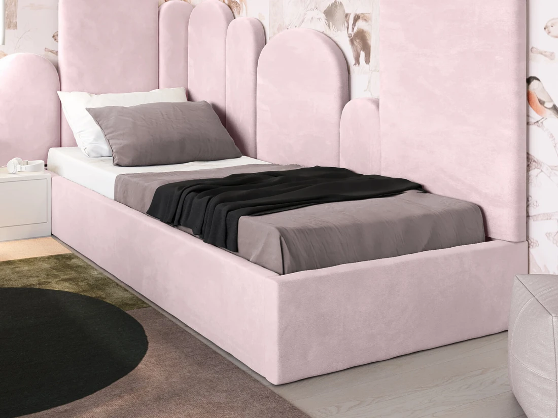 Łóżko dziecięce tapicerowane 90x200 z pojemnikiem ze stelażem Różowy Velvet Kids Line BOX