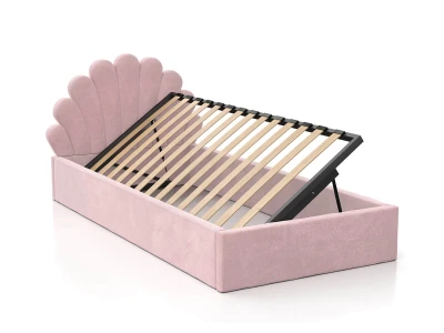 Łóżko dziecięce tapicerowane z pojemnikiem 90x200 ze stelażem różowy Velvet Kids Line 3 Muszelka