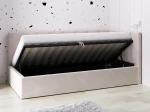 Tapczan jednoosobowy tapicerowany 90x200 z pojemnikiem ze stelażem beżowy Velvet Tom