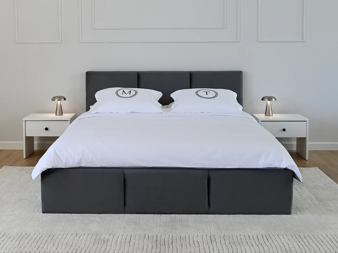 Łóżko tapicerowane z zagłówkiem Top line 7 w rozmiarze 140x200 w tkaninie velvet grafit front