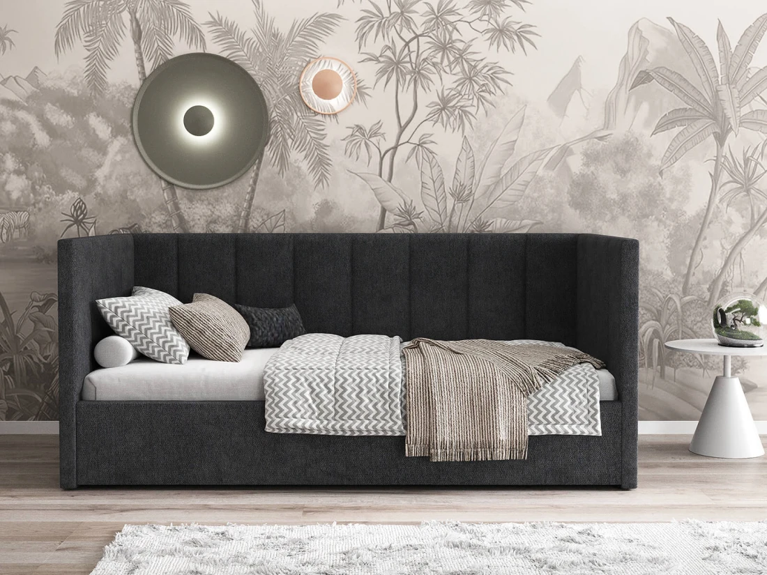 sofa czarna tapicerowana 90x200 z pojemnikiem na pościel