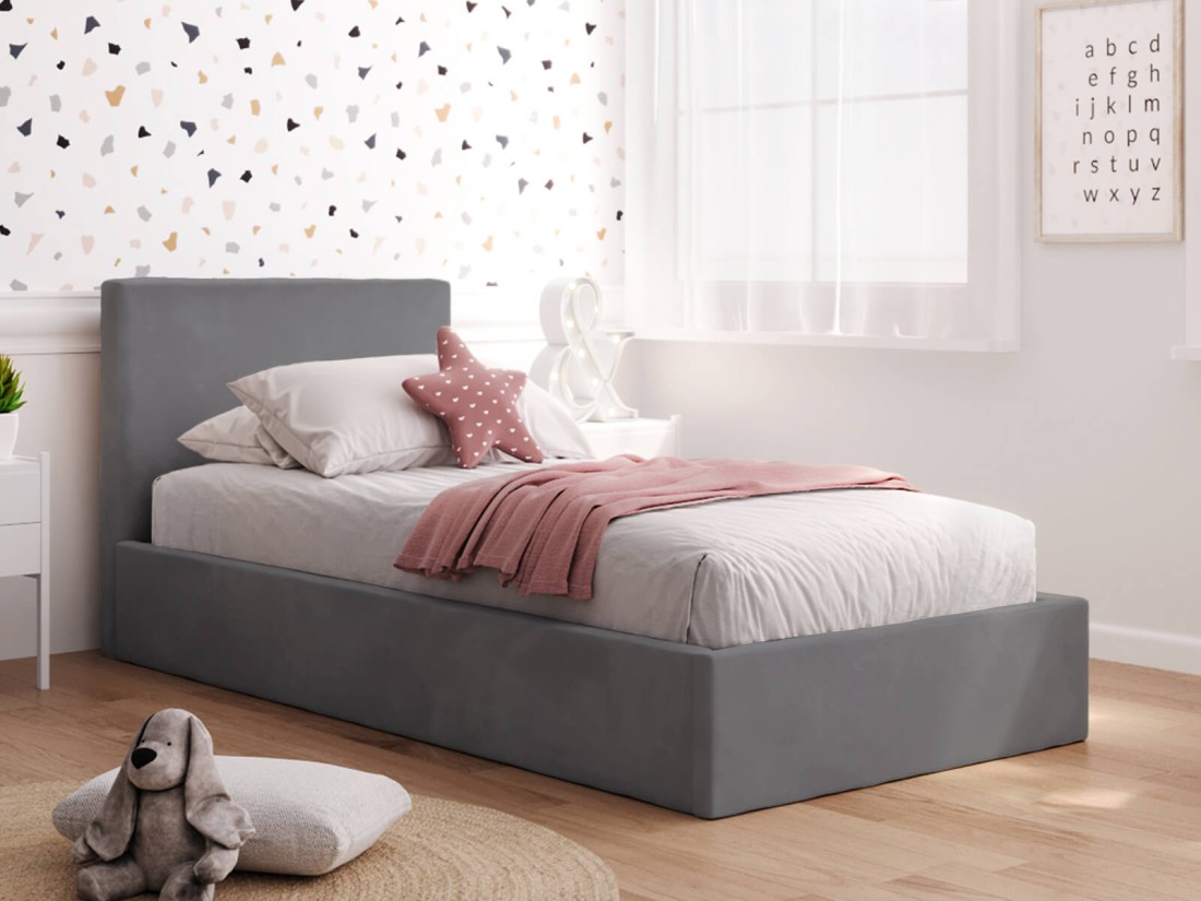Łóżko dziecięce tapicerowane z pojemnikiem 90x200 ze stelażem grafit Velvet Kids Line 4