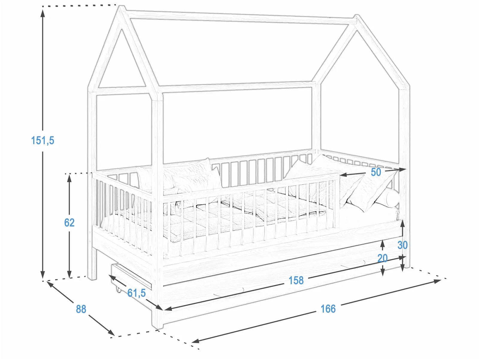Łóżko Domek D9S sosna 80x160cm Meble Magnat