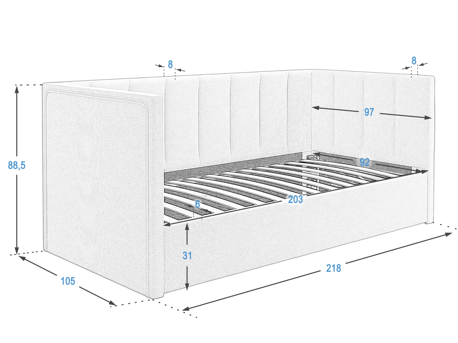 Sofa jednoosobowa tapicerowana 90x200 Urus